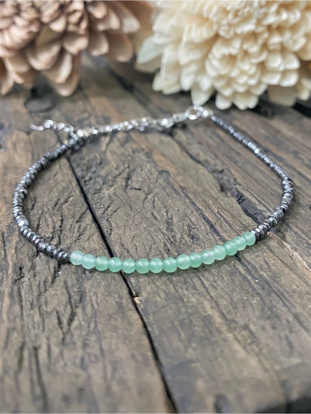 Dainty Chain Bracelet, Tiny Hematite & Adventurine, 18k Gold Fill Chain